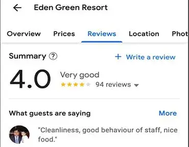 Eden Green Resort Google Reviews
